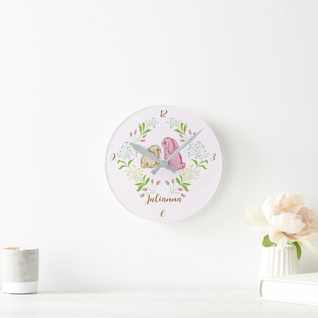 Sweet Wreath Bunny Round Clock Rund Klocka (Hem)
