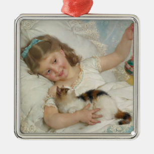 Sweet Young Girl leker med sitt sällskapsdjur (Mun Julgransprydnad Metall