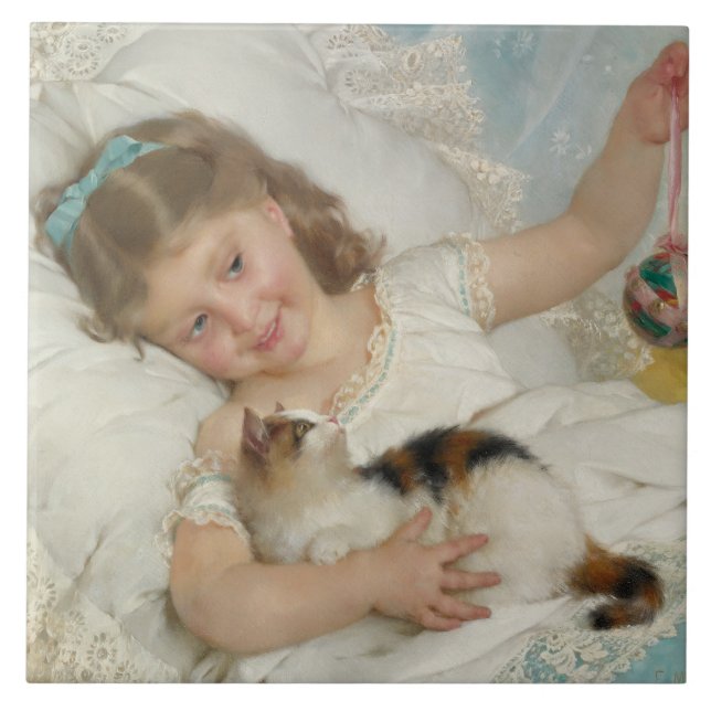Sweet Young Girl leker med sitt sällskapsdjur (Mun Kakelplatta (Framsidan)