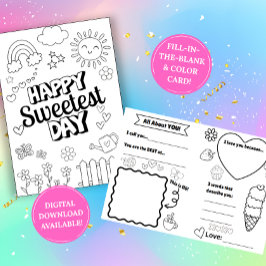 Sweetest Day Coloring Card: Fill-in-the-Blank Kort