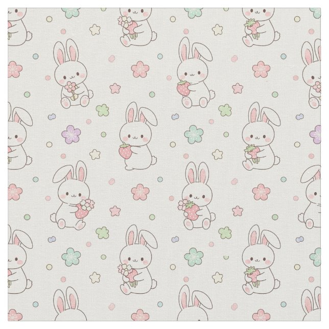 Sweetest Dreams: Kawaii Bunny and Strawberry Tyg (Närbild)