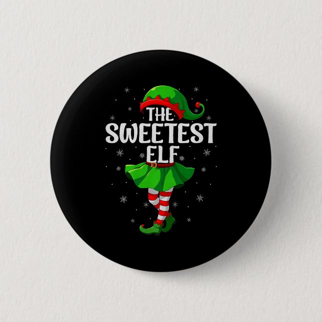 Sweetest Elf Christmas Girls Women Elf Squad Xmas  Knapp (Framsida)