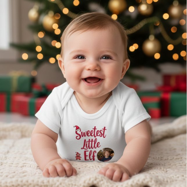 Sweetest Little Elf | Personalized Baby Photo  T Shirt (Skapare uppladdad)