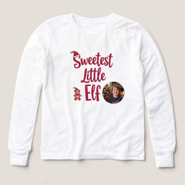Sweetest Little Elf | Personalized Baby Photo  T Shirt (Design framsida)