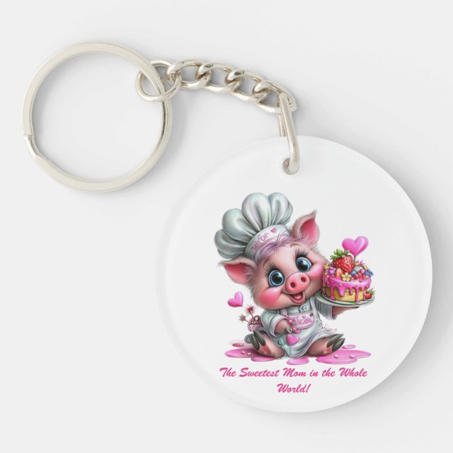 Sweetest Mom Pig Chef Keychain (Framsidan)