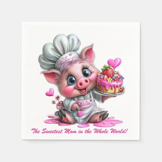 Sweetest Mom Pig Chef Party Napkins Pappersservett (Framsidan)