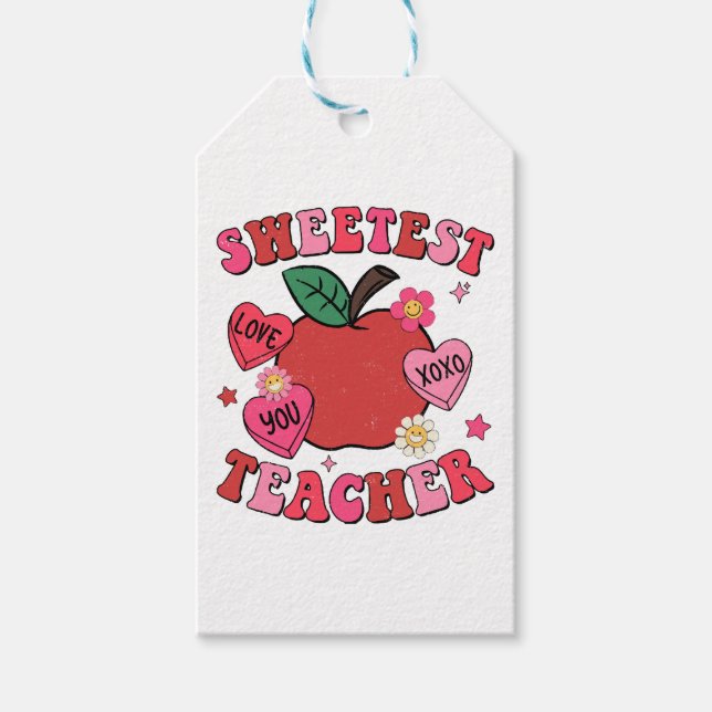 Sweetest Teacher Valentines day Hearts Presentetikett (Framsidan)