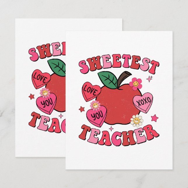 Sweetest Teacher Valentines day Hearts Tilläggskort (Fram/baksida)