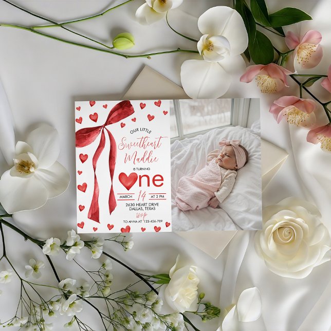 Sweetheart 1st Birthday Photo Invite Inbjudningar (Skapare uppladdad)
