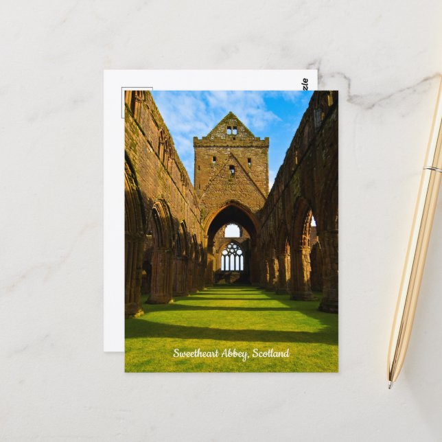 Sweetheart Abbey, Skottland vykort (Fram/Back In Situ)