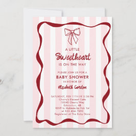 Sweetheart Baby Shower Pink Bow Stripes Coquette Inbjudningar