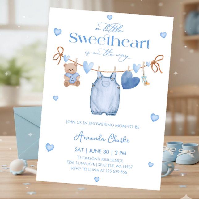 Sweetheart  blue Boy baby shower Inbjudningar (Skapare uppladdad)