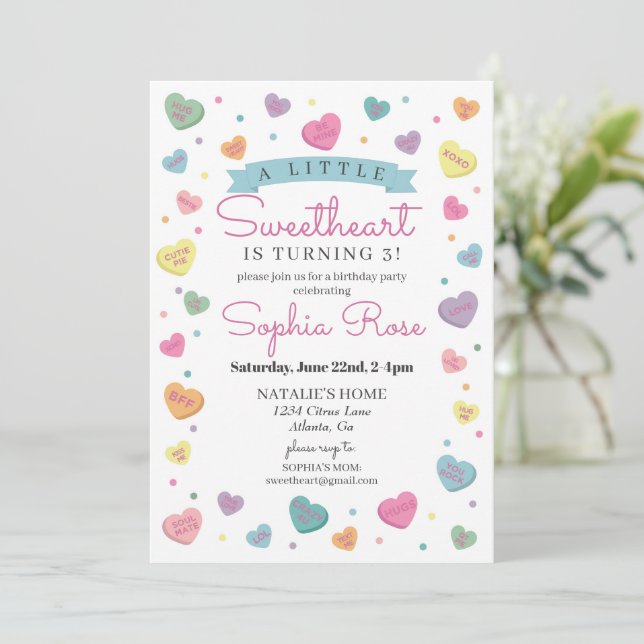 Sweetheart Candy Februari Födelsedagsfest för Tjej Inbjudningar (Stående Fram)