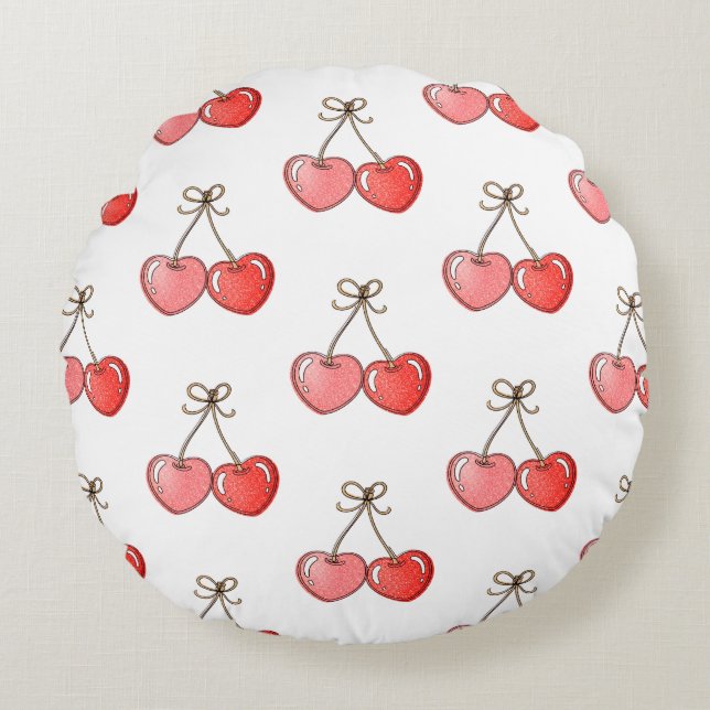 Sweetheart Cherries Rund Kudde (Framsidan)