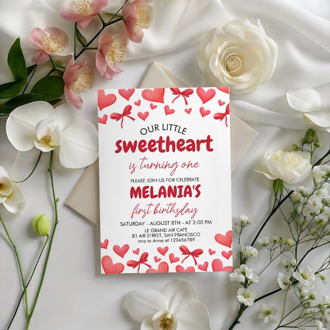 Sweetheart First Birthday Invitation with Hearts Inbjudningar (Skapare uppladdad)
