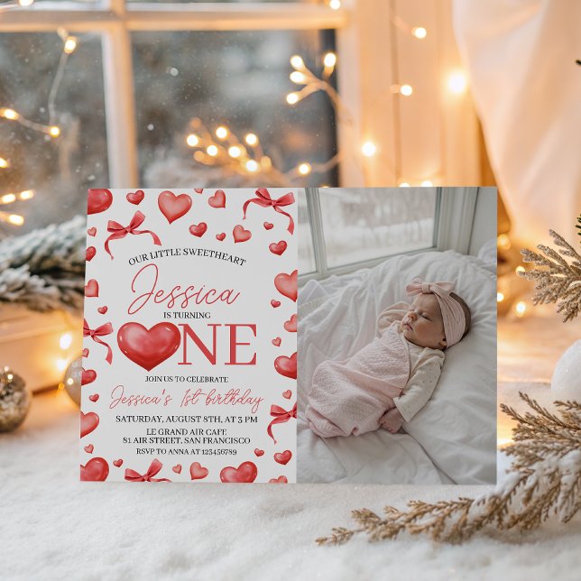 Sweetheart First Birthday Photo Invite Inbjudningar (Skapare uppladdad)