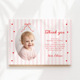 Sweetheart Girl 1st Birthday Flat Thank You Card Tack Kort