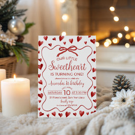 Sweetheart Heart Theme First Birthday Invitation Inbjudningar