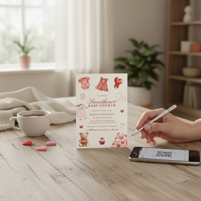 Sweetheart Hearts Baby Shower QR Code Invitation Inbjudningar (Skapare uppladdad)