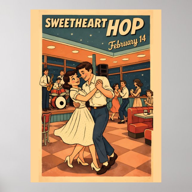 Sweetheart Hop February 14 Retro 50s Dance Poster  (Framsidan)