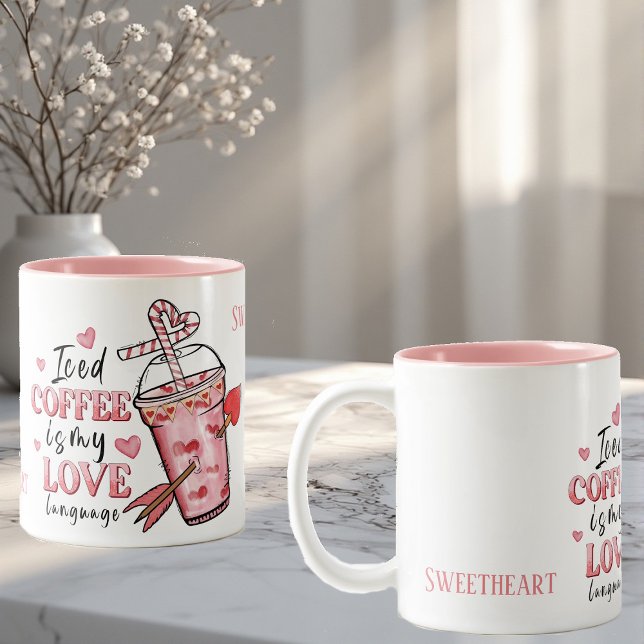 Sweetheart Iced Coffee is My Love Funky Customized Två-Tonad Mugg (Sweetheart Iced Coffee is My Love Funky Customized Two-Tone Coffee Mug)