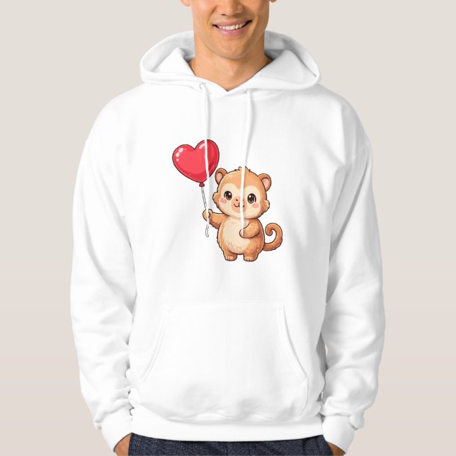 Sweetheart Monkey with Balloon valentine Hoodie (Framsida)