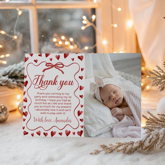 Sweetheart Photo Thank You Card First Birthday Inbjudningar (Skapare uppladdad)