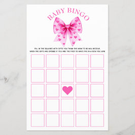 Sweetheart pink bow baby girl shower Bingo game Flygblad