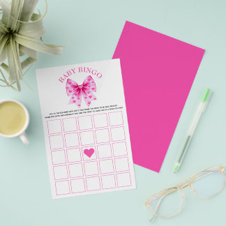 Sweetheart pink bow baby girl shower Bingo game Flygblad