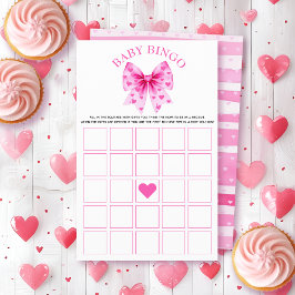 Sweetheart pink bow baby shower Bingo game Flygblad