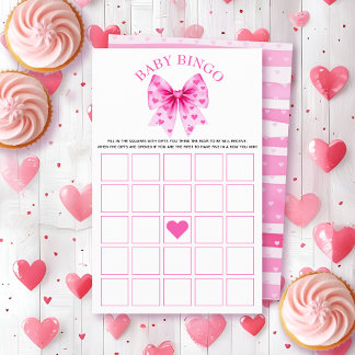 Sweetheart pink bow baby shower Bingo game Flygblad