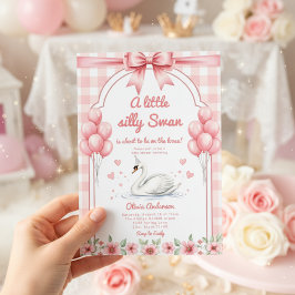sweetheart Swan blue Gingham Ribbon floral girl Inbjudningar