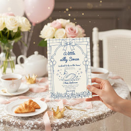 sweetheart Swan blue Gingham Ribbon floral girl Inbjudningar