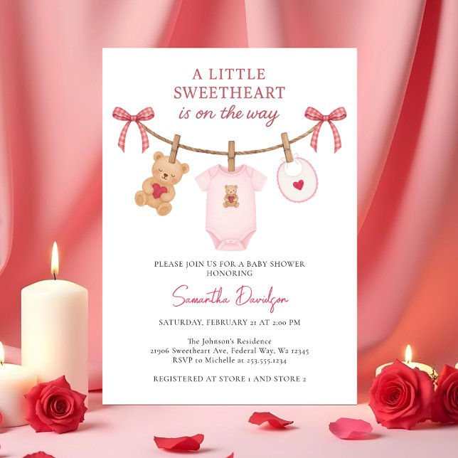 Sweetheart Valentine Teddy Bear Pink Baby Shower Inbjudningar (Sweetheart Valentine Teddy Bear Pink Baby Shower Invitation)