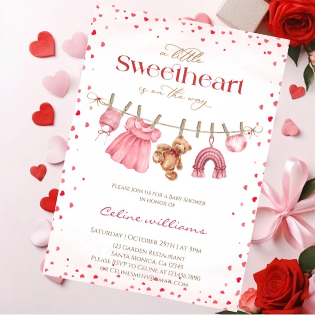 Sweetheart valentine's clothesline baby shower inbjudningar (Skapare uppladdad)