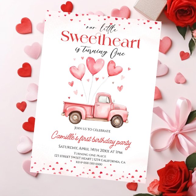Sweetheart valentine's truck Girl birthday Inbjudningar (Skapare uppladdad)
