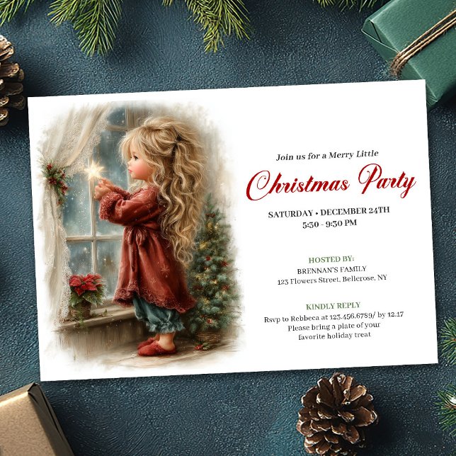 Sweetish Little Girl Awaiting Santa Editable  Inbjudningar (Sweetish Little Girl Awaiting Santa Editable Invites)