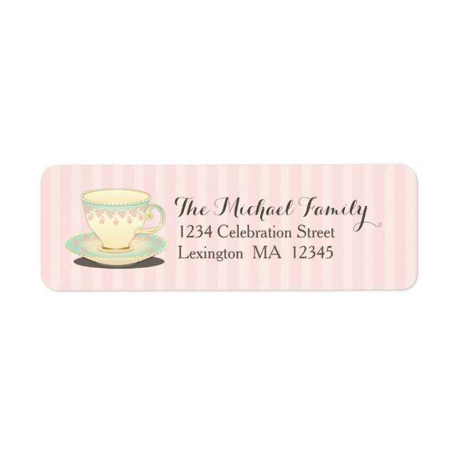 Sweetly Chic Tekopp Teabag Party Sticker Returadress Etikett (Framsidan)