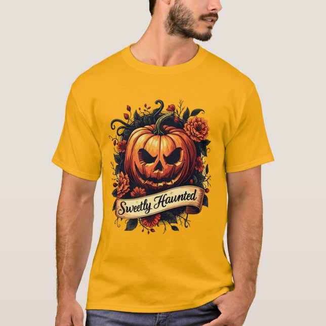 Sweetly Haunted Gothic Blommigt Pumpkin - Hallowee T Shirt (Framsida)