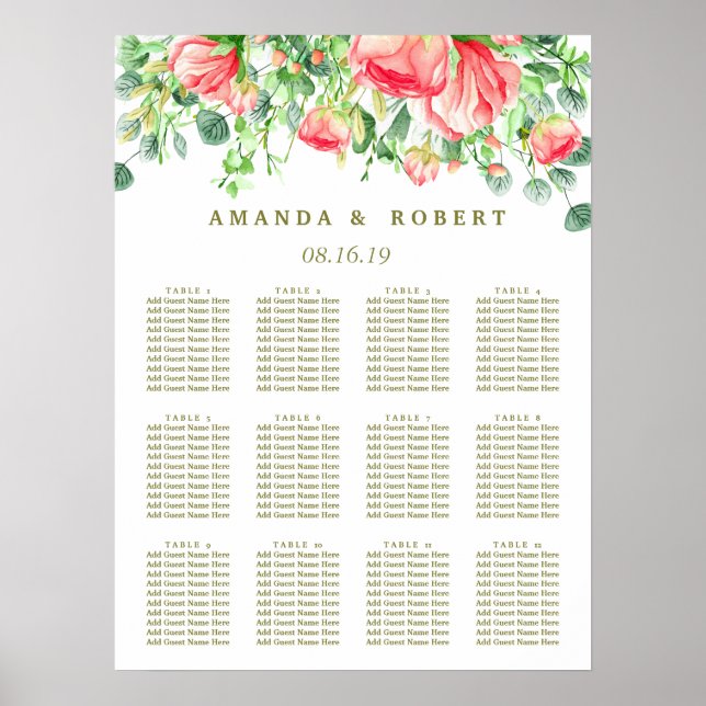 Sweetly Romantic | Sätesdiagram för Blommigt Bröll Poster (Framsidan)
