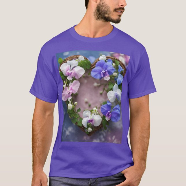 Sweetpea Heart Vine - Basic Mörk T-Shirt Design (Framsida)