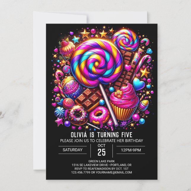 Sweets Anpassningsbar Candyland Digital Birthday Inbjudningar (Framsida)