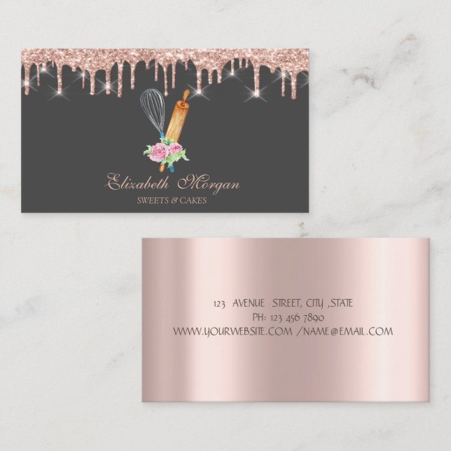Sweets Cupcake Rose Gold Drips Bageri Visitkort (Fram/baksida)