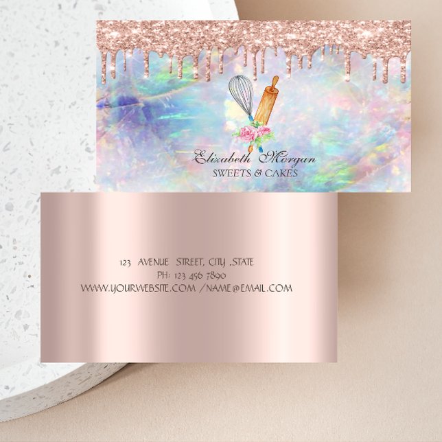 Sweets Cupcake Rose Gold Drips Opal Bakery Visitkort (Skapare uppladdad)