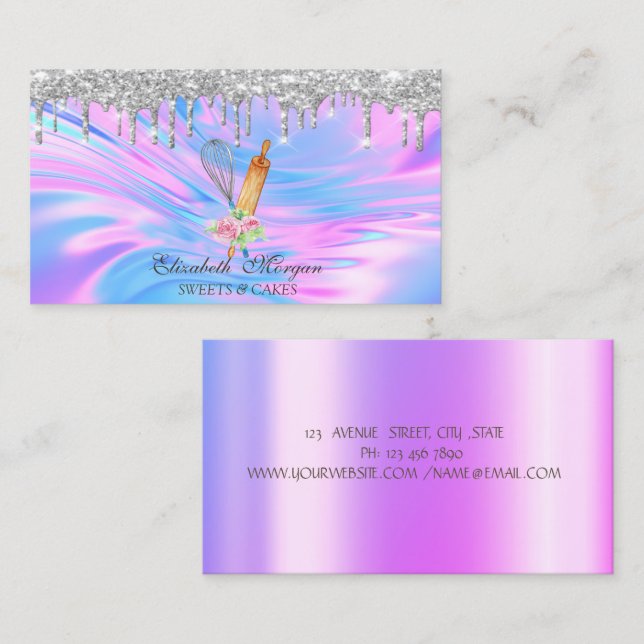 Sweets Cupcake Silver Drips Opal Visitkort (Fram/baksida)
