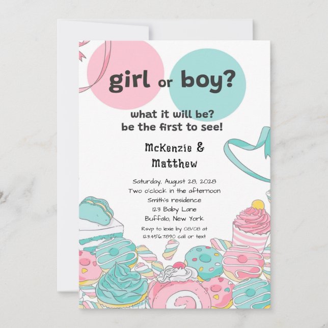 Sweets Rosa Teal Gender Reveal Baby Shower Inbjudningar (Framsida)