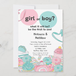 Sweets Rosa Teal Gender Reveal Baby Shower Inbjudningar
