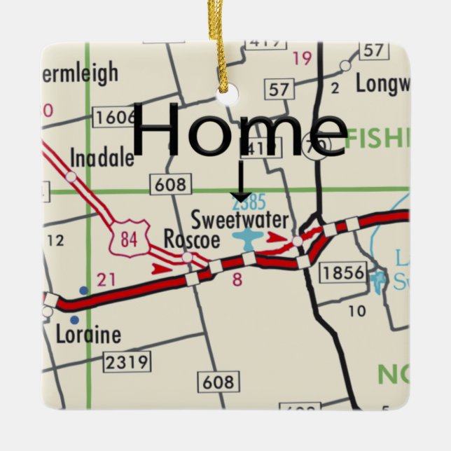 Sweetwater TX Karta Julgransprydnad Keramik (Framsida)