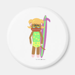 Swell Surfer Sock monkey Girl Girl Magnet