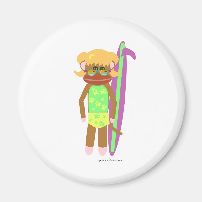 Swell Surfer Sock monkey Girl Girl Magnet (Framsidan)